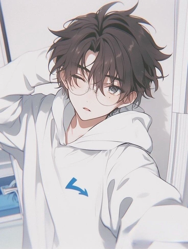 anime boy aesthetic avatar with lavender sky background and warm sunset tones