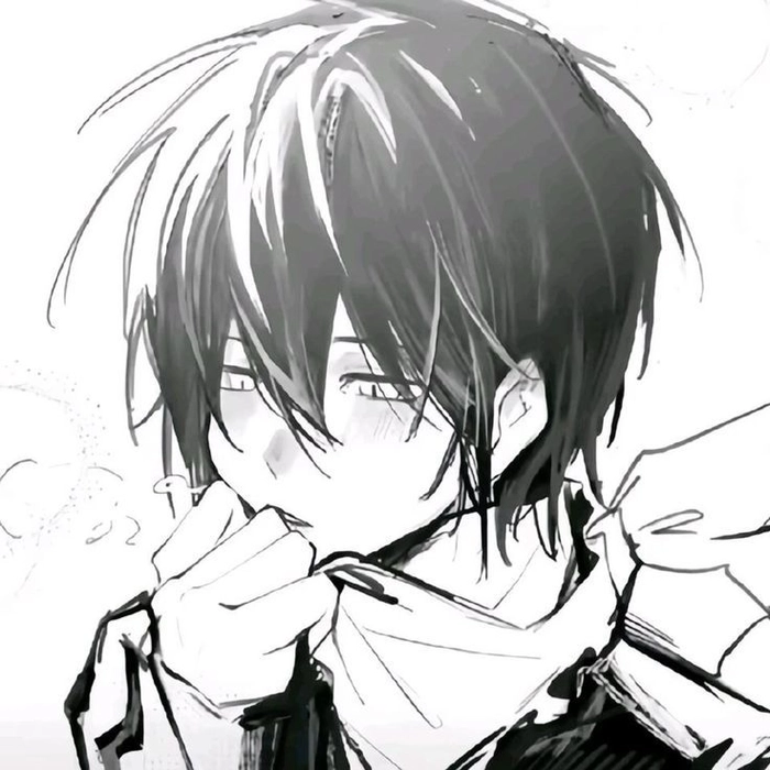anime boy PFP in black and white with cinematic shadow contrast