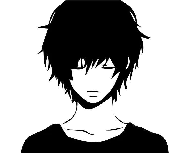 monochrome anime boy avatar emphasizing expressive eyes and hair texture