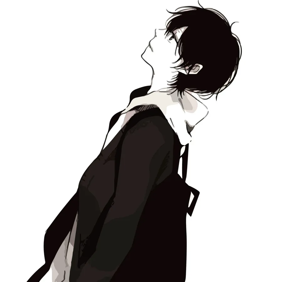 black and white anime boy PFP with dramatic lighting and minimalist aesthetic