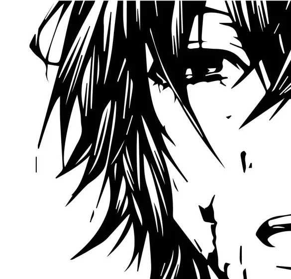 artistic monochrome boy anime portrait with strong contrast and character expression