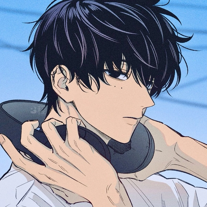 chill vibe anime boy PFP with relaxed pose and soft evening lighting