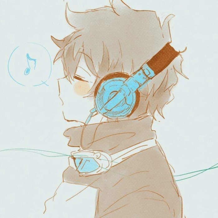 laid-back anime boy avatar with peaceful landscape background and cool tone