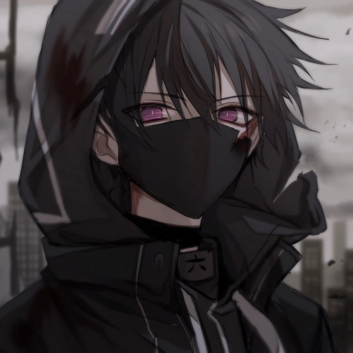 intense dark anime boy avatar with neon accent lighting and sharp silhouette