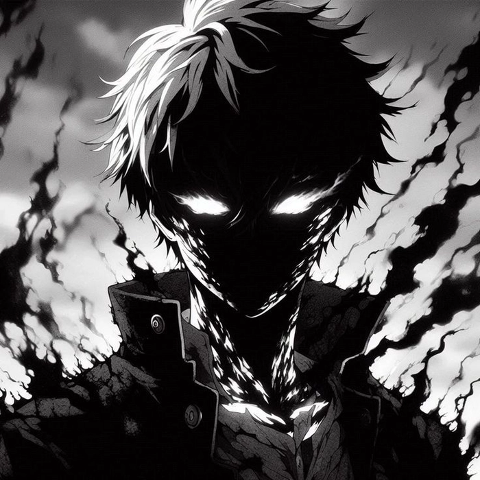 edgy dark theme boy anime portrait with rain and cinematic low-key lighting
