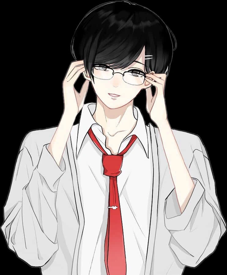 anime boy PFP with glasses featuring reflective lenses and thoughtful expression