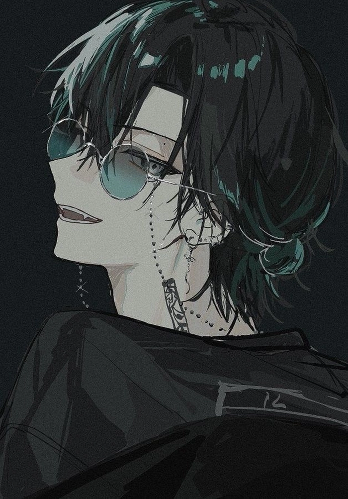 glasses anime boy PFP with soft shadow detail across lenses and focused expression