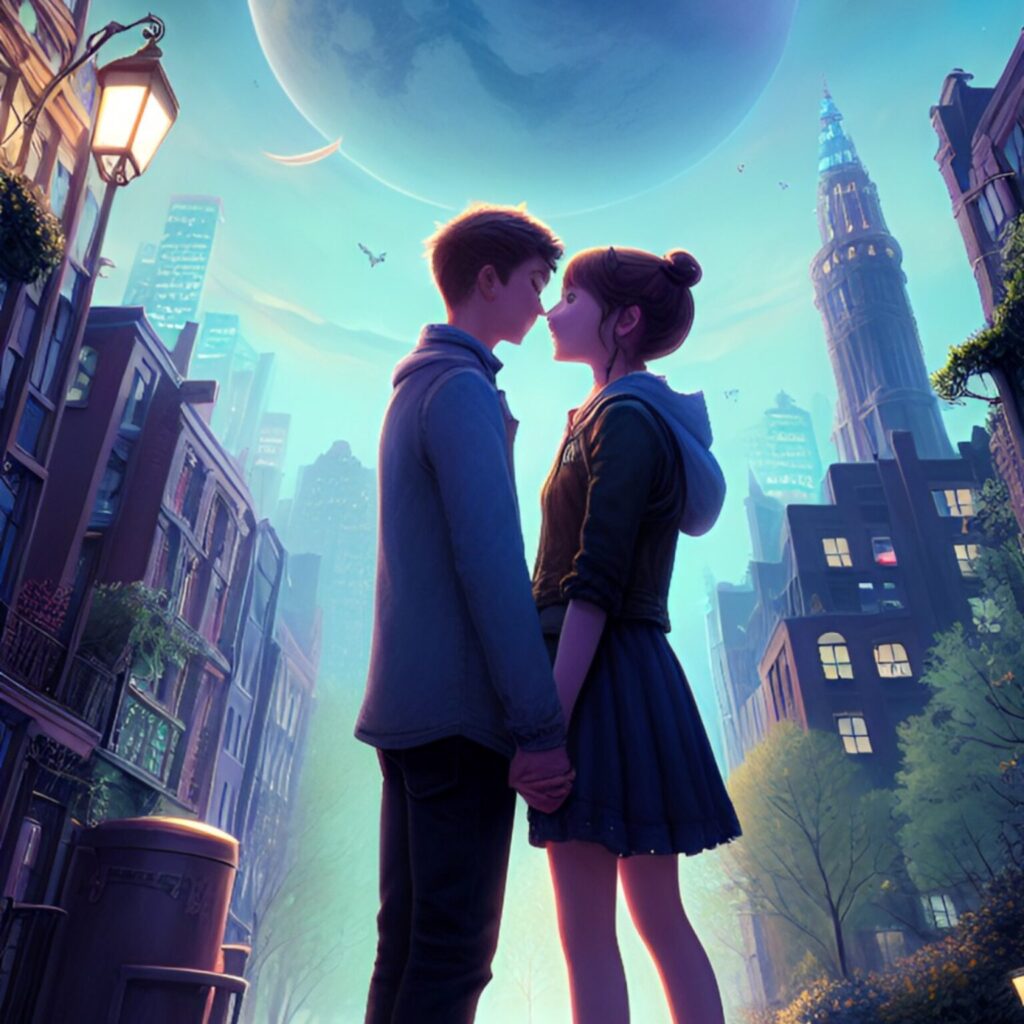 Anime couple PFP for Instagram with warm tones and close-up framing