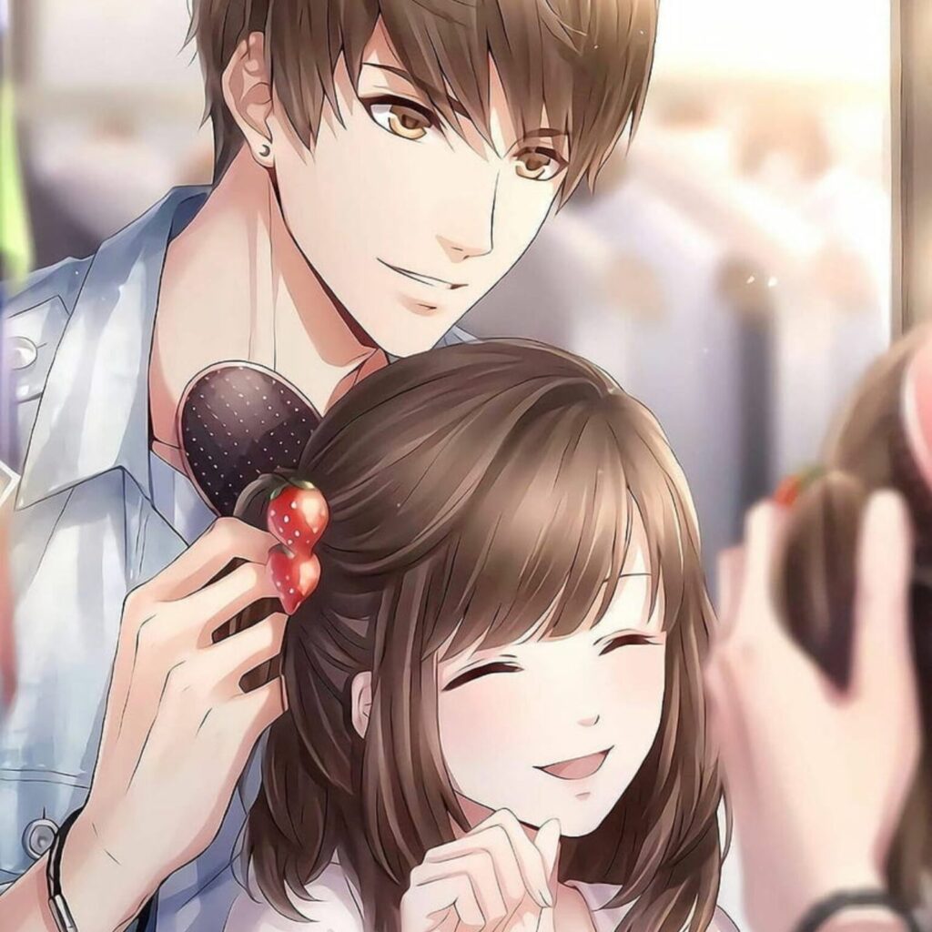 Couple anime PFP optimized for Instagram grid with warm candid framing