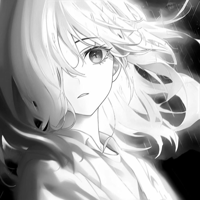 Anime girl black and white PFP aesthetic with grayscale line art and dramatic eye detail