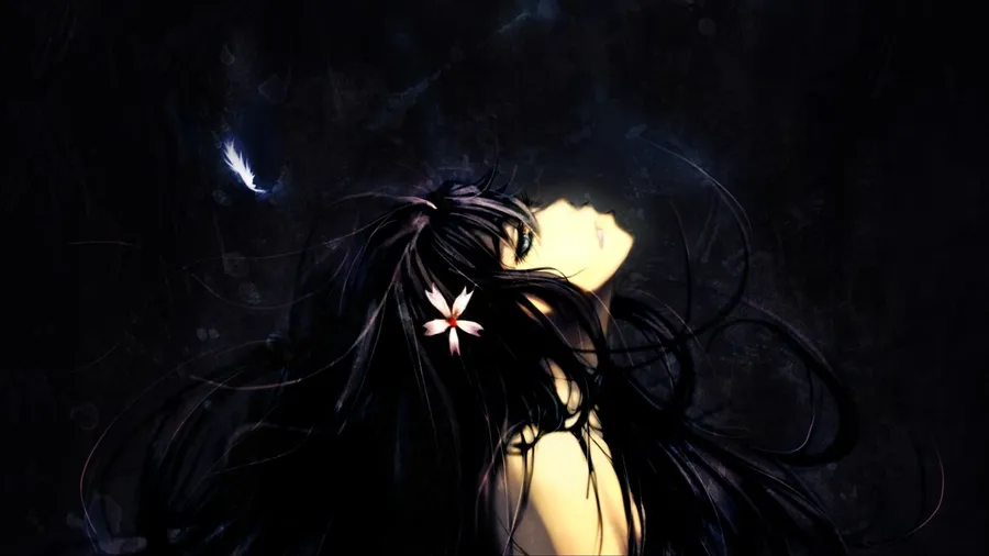 Vibrant black anime girl profile picture with gold accent tones