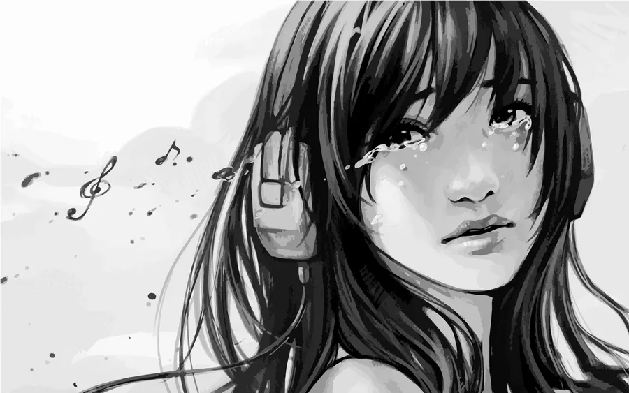 Artistic monochrome anime girl profile picture with strong contrast