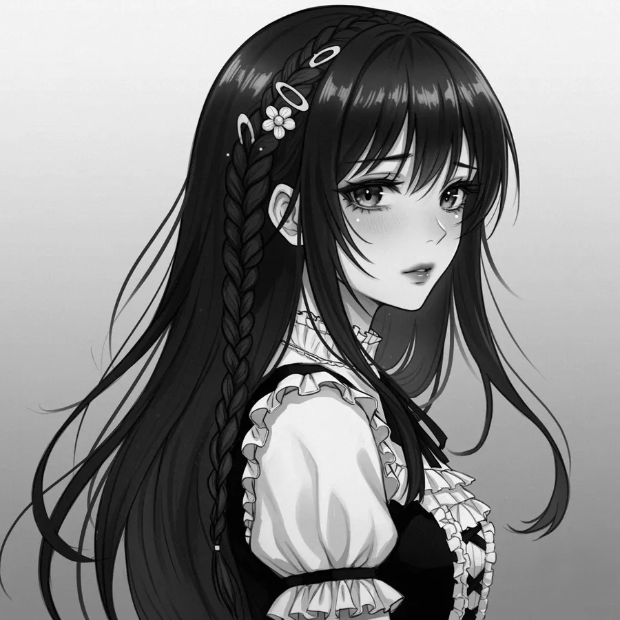 Anime girl PFP with dark black hair and soft expression