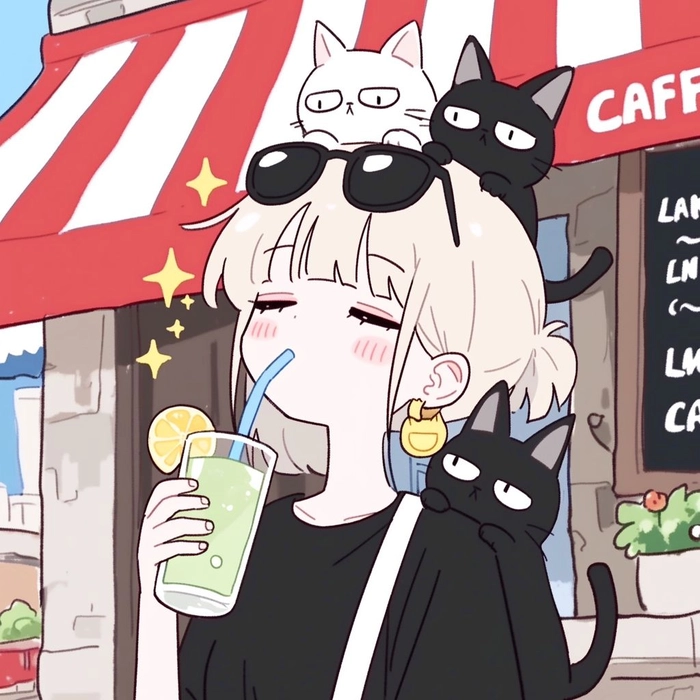 Cheerful cute anime girl profile picture with bright palette