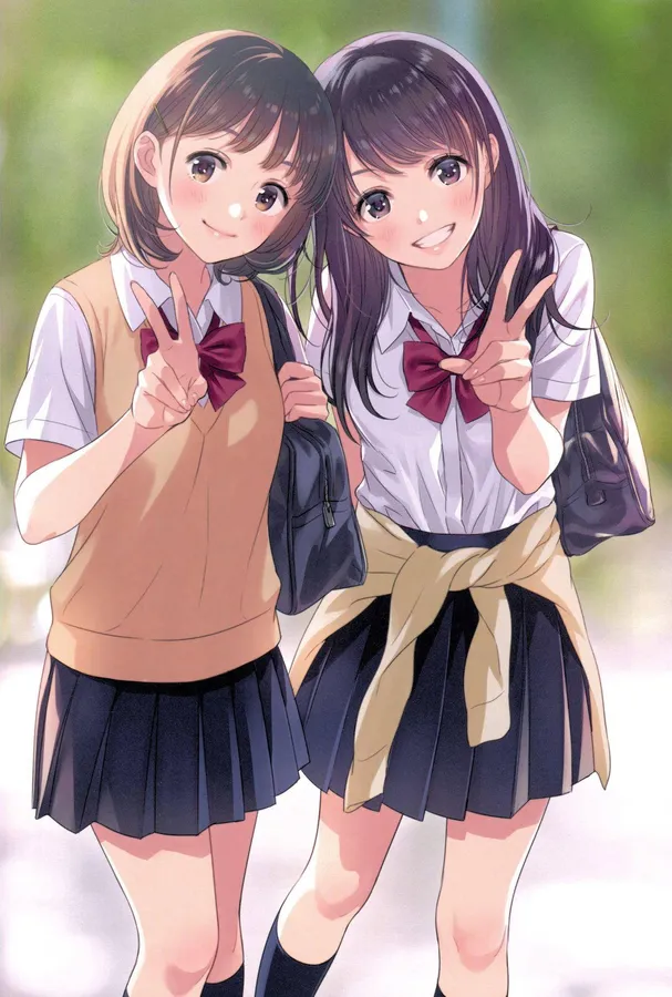 Coordinated matching anime girl PFPs for friends or couples