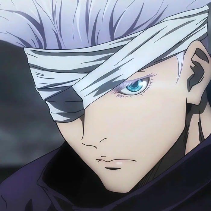 Anime PFP JJK boy featuring Gojo with dark background and sharp contrast