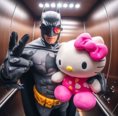 Batman x Hello Kitty PFP contrast kawaii mashup