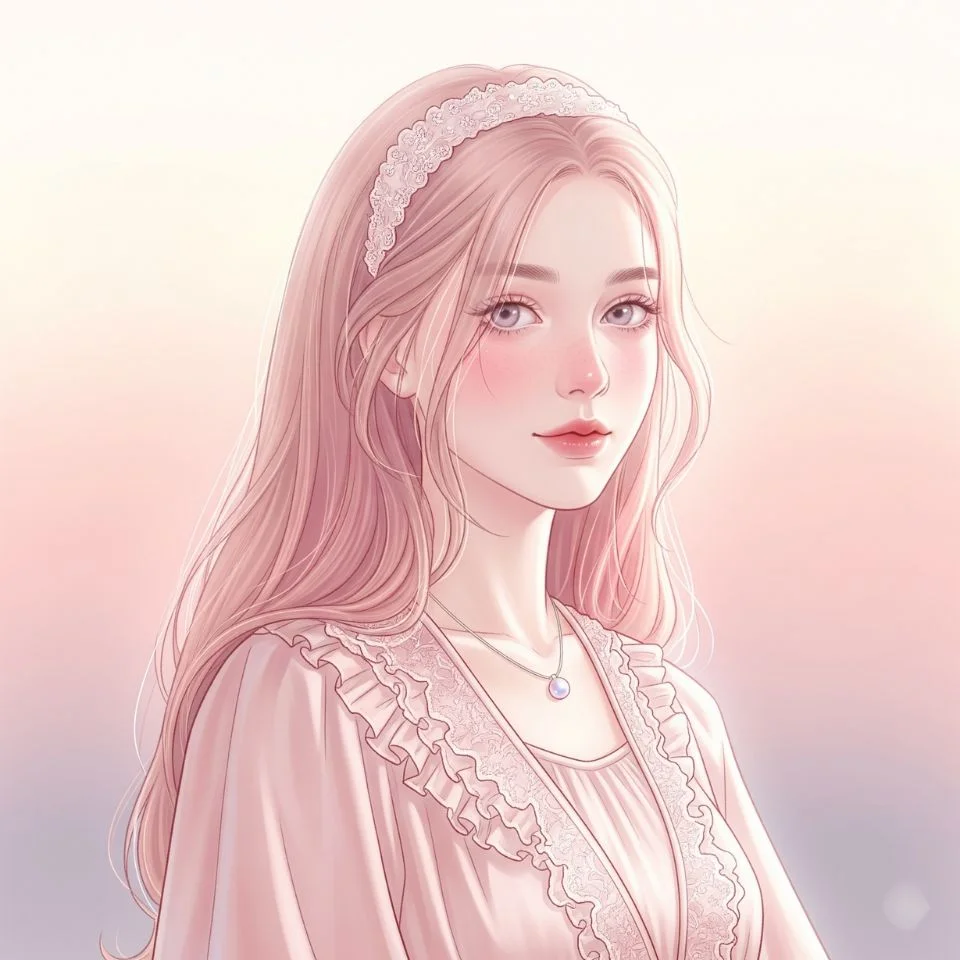 Dreamy kawaii anime PFP in pink and cream palette