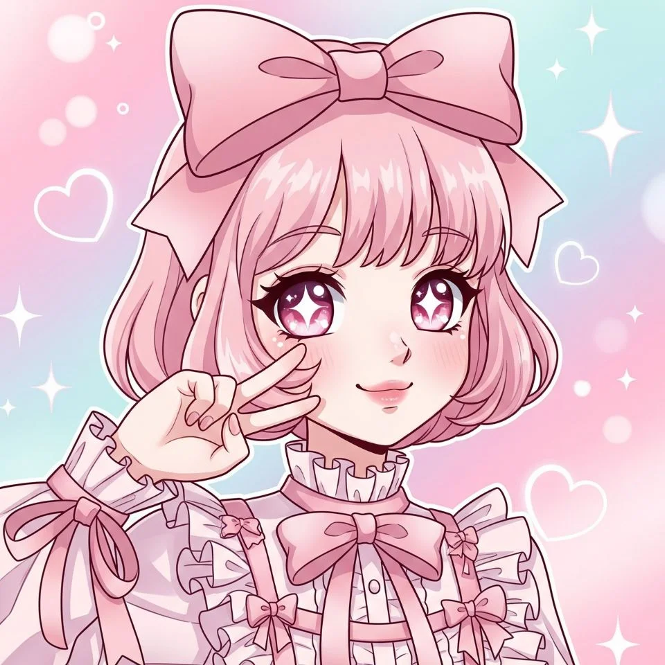 Kawaii anime girl avatar with soft highlights and accessories