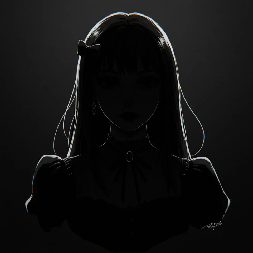 Black aesthetic PFP girl featuring blurred background and glow effect