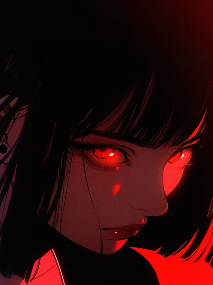 Black red aesthetic PFP with silhouette subject and saturated crimson highlight