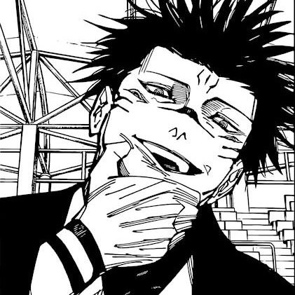 Black and white anime PFP JJK with high ink contrast, minimalist shading, and dramatic character expression