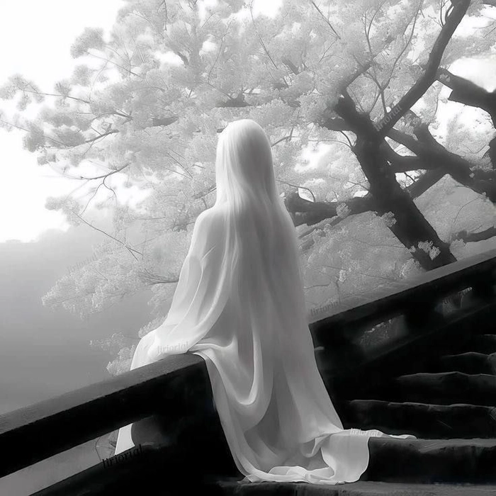Monochrome girl aesthetic PFP with hair movement and elegant grayscale soft gradients