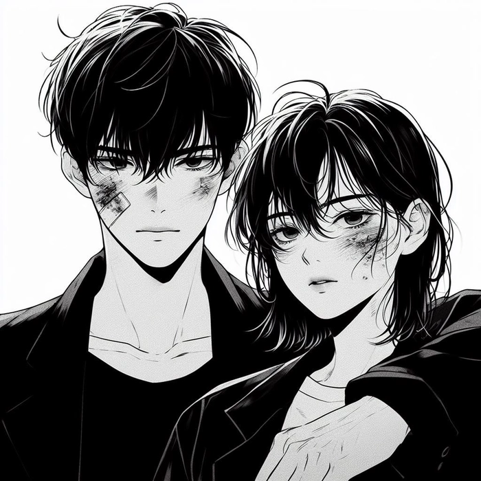 Black anime couple profile picture with complementary lighting and hairstyle details