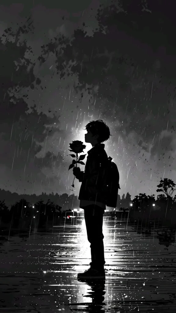 powerful black anime boy PFP with deep shadows and sharp character silhouette