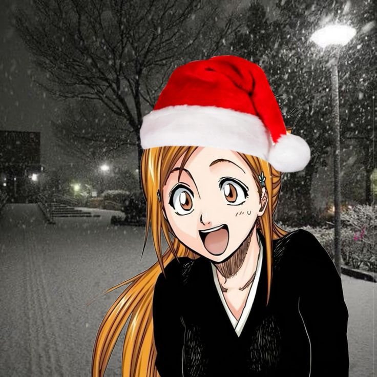 Bleach anime Christmas PFP with festive winter colors and holiday character edit