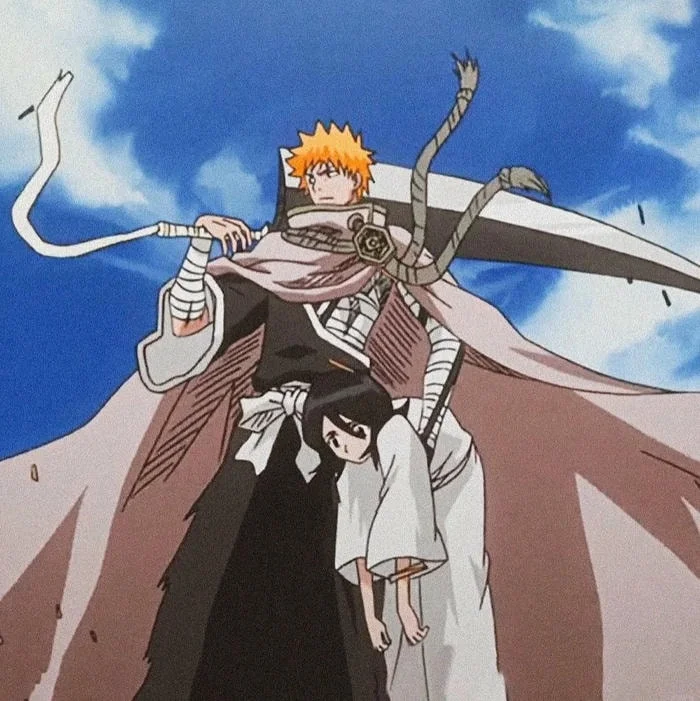 Bleach PFP Ichigo Kurosaki with orange hair and sword drawn
