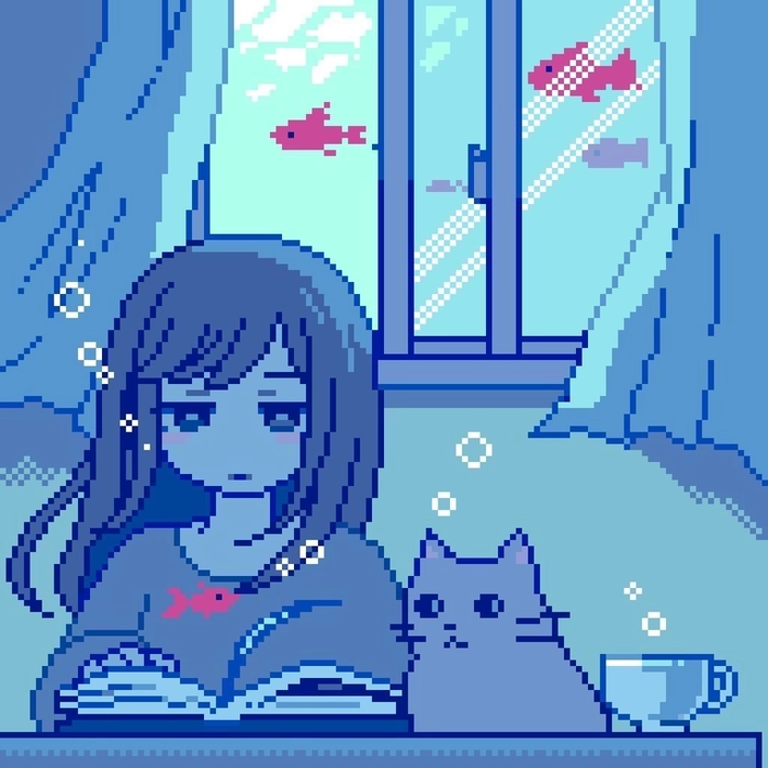 Girl cute blue PFP with rounded lighting and friendly expressive pose