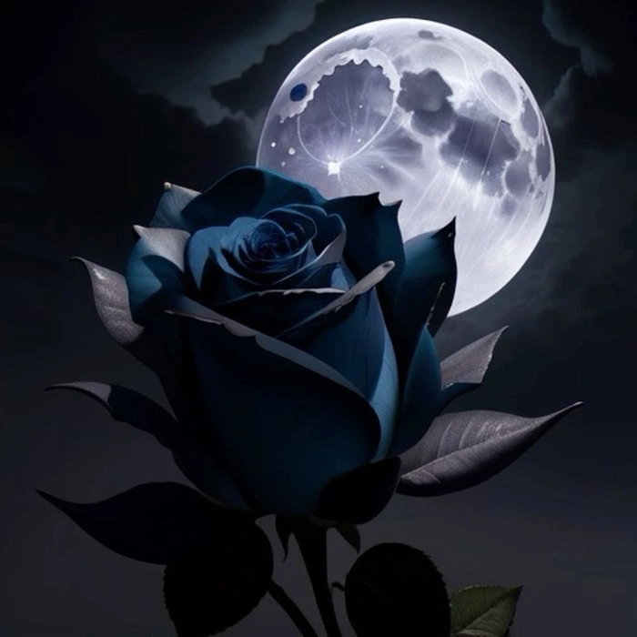 Fantasy blue rose profile picture with cosmic sparkle and deep navy tones