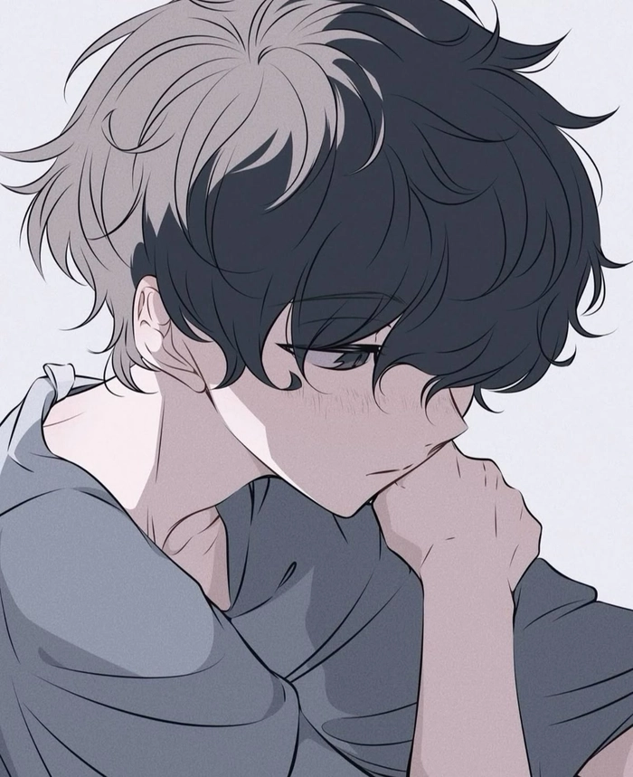 aesthetic broken sad anime boy portrait with desaturated palette and reflective eyes
