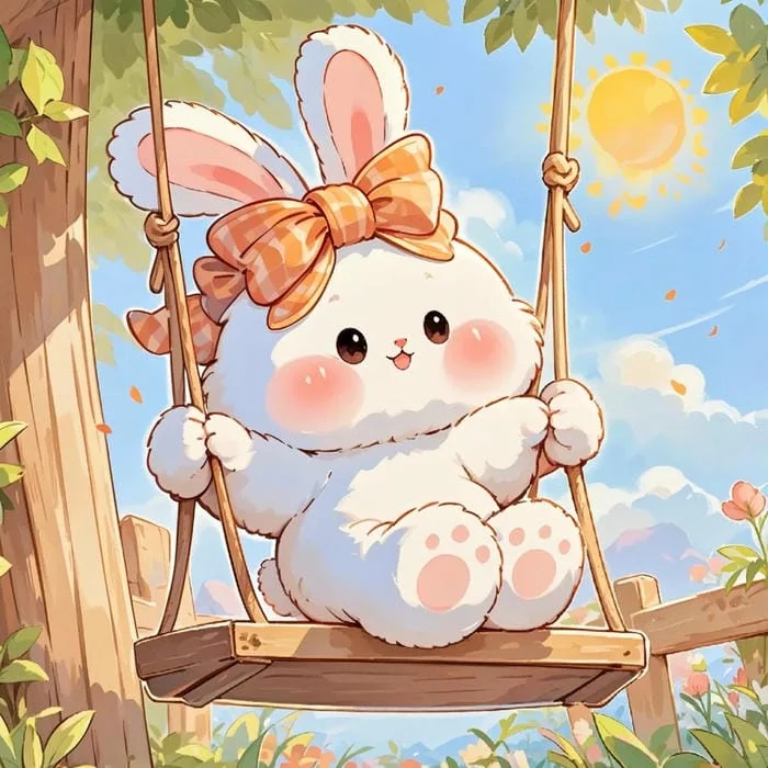 Aesthetic bunny PFP with muted beige tones and film grain overlay