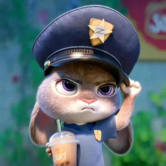 Scene-based cartoon bunny PFP with meadow background and whimsical props
