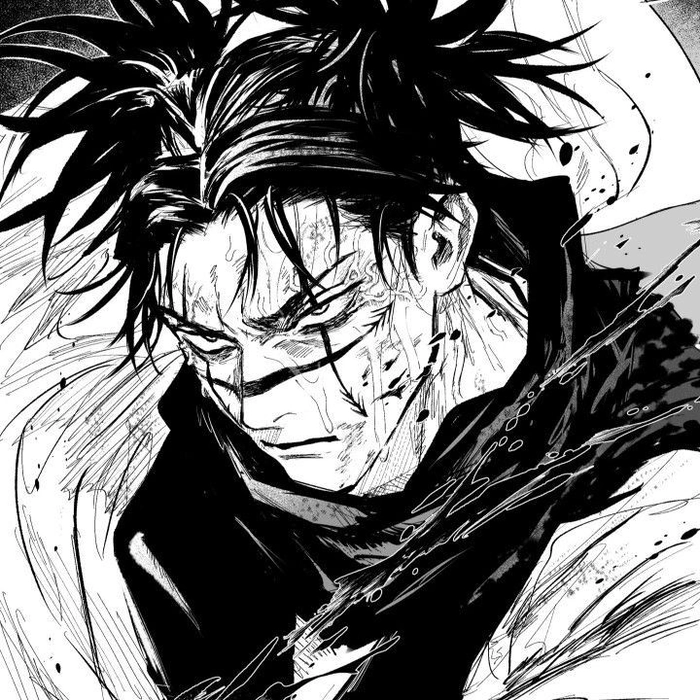 Monochrome Choso avatar with strong facial structure and dramatic depth