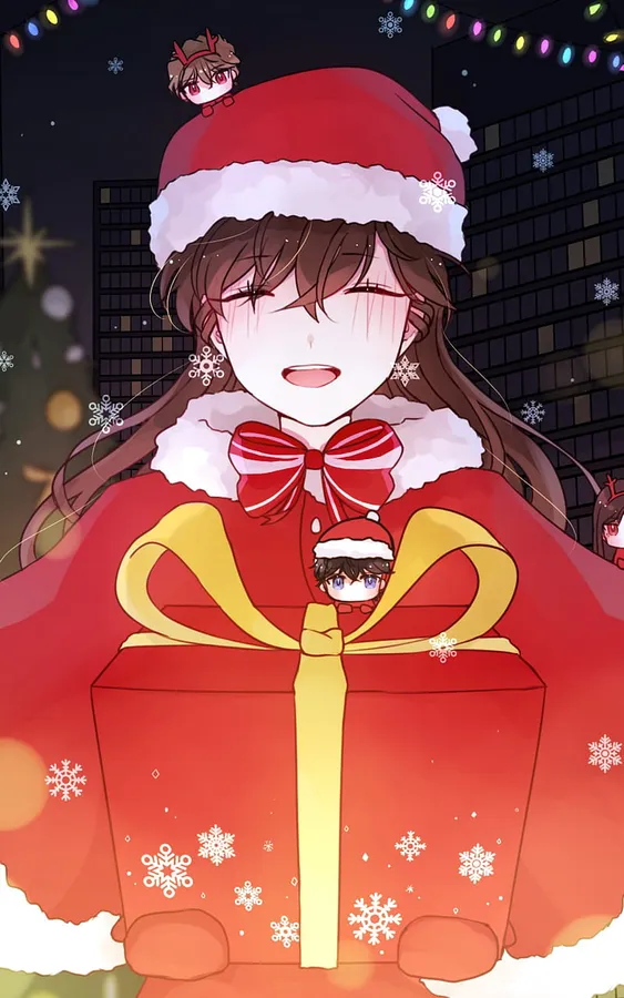 Festive Christmas anime girl PFP with holiday colors and snow