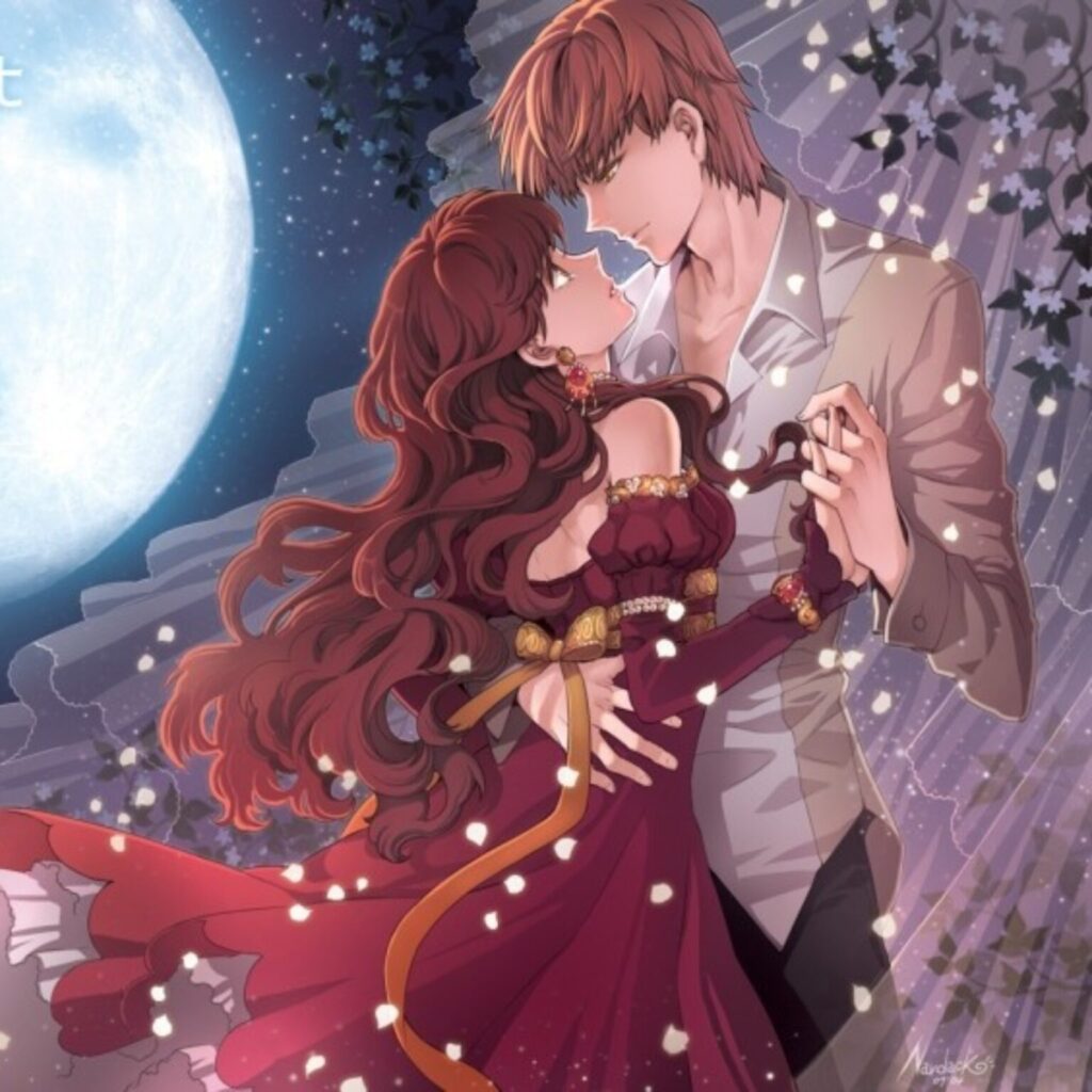 Christmas couple anime PFP with festive snowy scene and cozy outfits