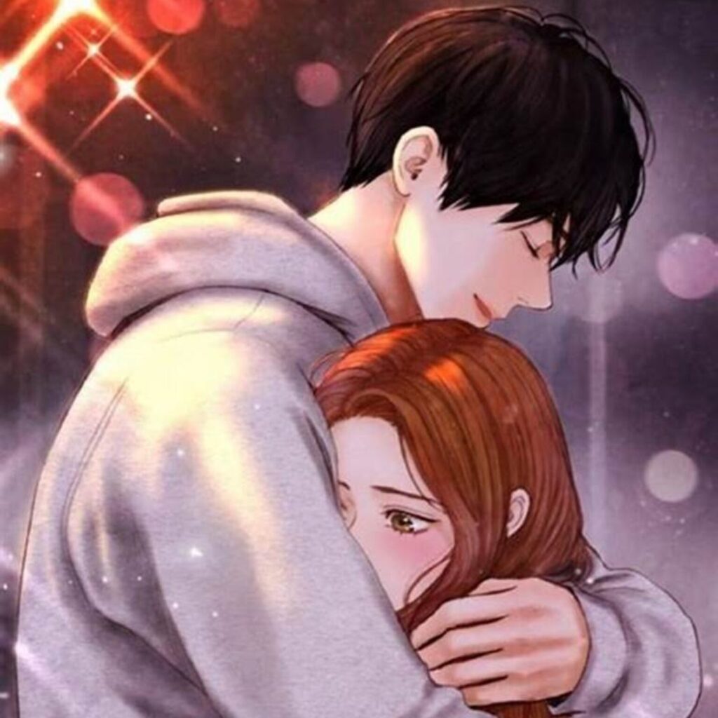 Seasonal couple anime PFP with Christmas warm glow and holiday color palette