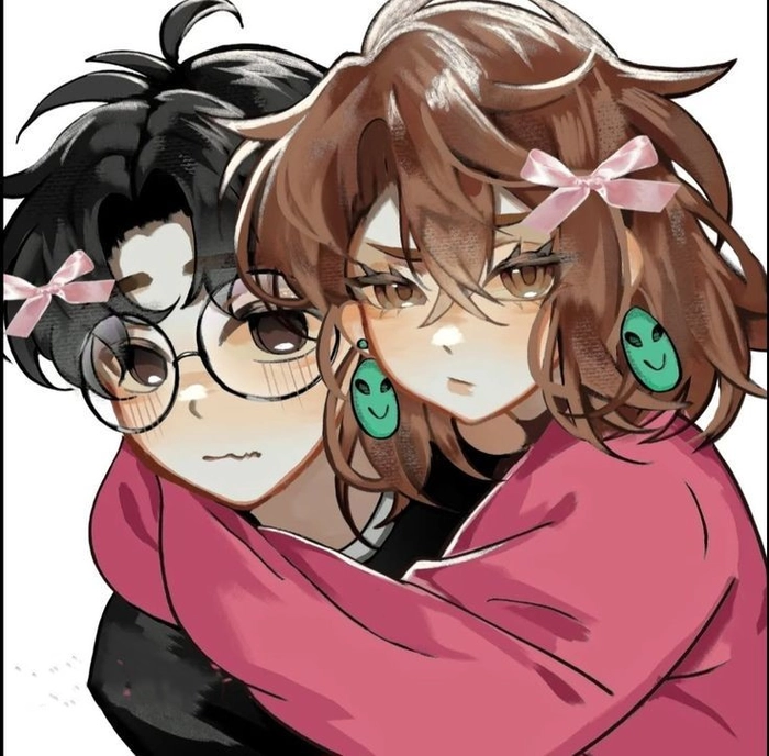 Cute couple anime Christmas profile picture with festive character styling