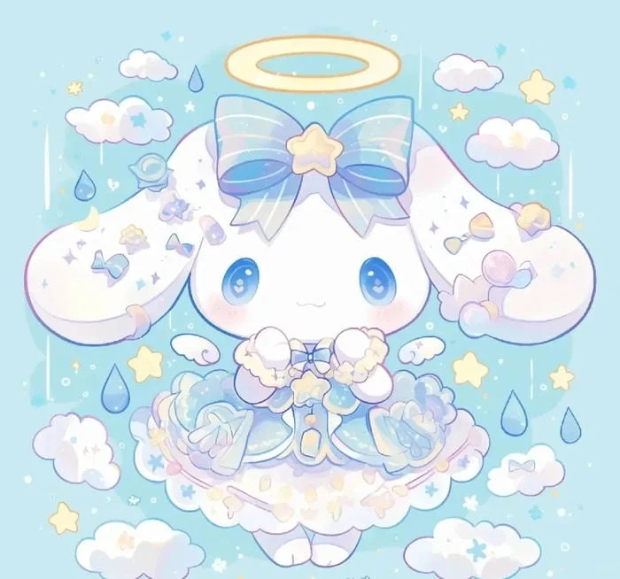 Cinnamoroll Y2K aesthetic PFP with pixel stars and neon gradient
