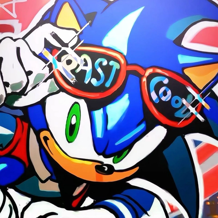 Cool Sonic PFP with soft neon glow and vaporwave color grading