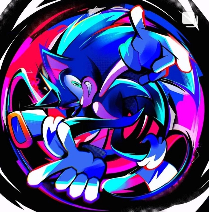 Cool Sonic PFP aesthetic with purple gradient and dreamy blur overlay