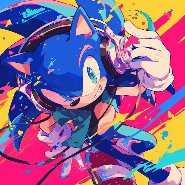 Cute cool Sonic PFP with chibi proportions and bright pastel colors