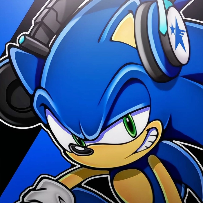 Cute Sonic PFP design with soft smile and pastel blue background