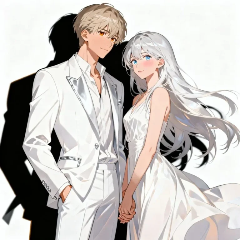 Dreamy couple anime aesthetic PFP with blurred background and glowing particles