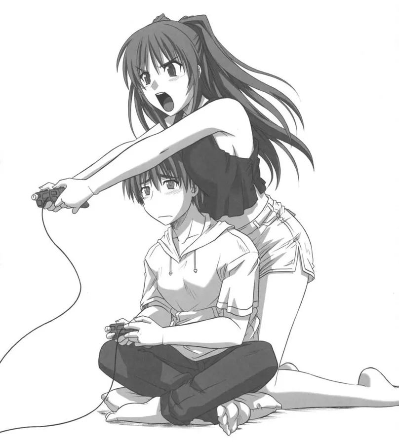 Black and white couple anime PFP with monochrome contrast and timeless artistic feel