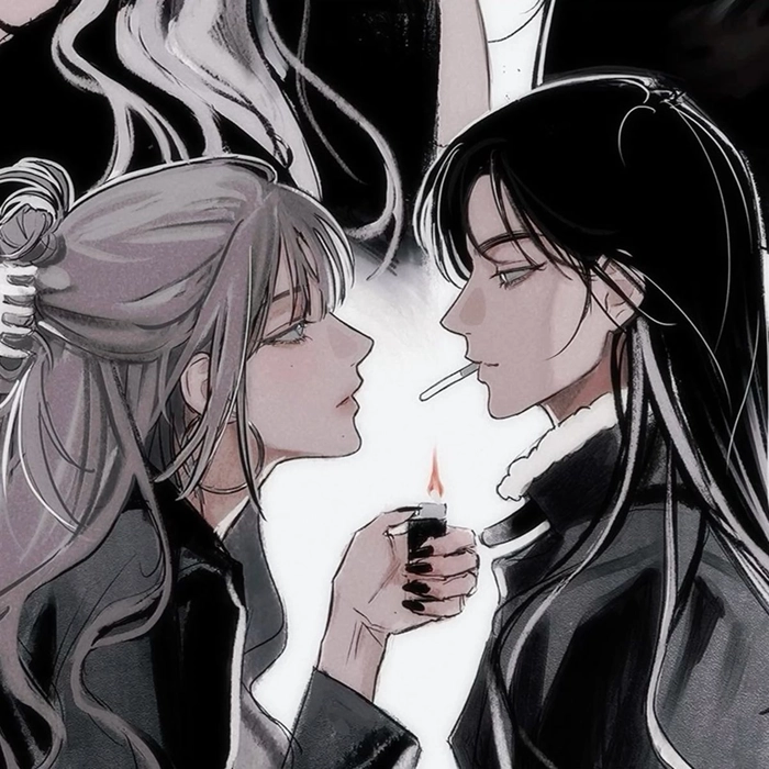 Black and white anime couple profile picture with artistic composition and emotional depth