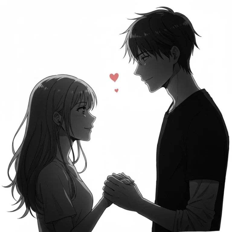 Dark anime couple profile picture with deep tones and cinematic atmosphere